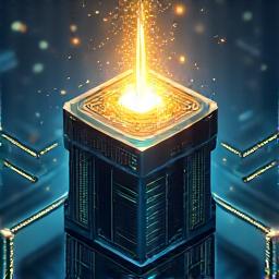 A magic wand sparkling over a complex computer server rack, illustrating effortless data processing and automation