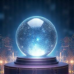 A transparent crystal ball floating above a series of glowing data charts and financial graphs, symbolizing forecasting