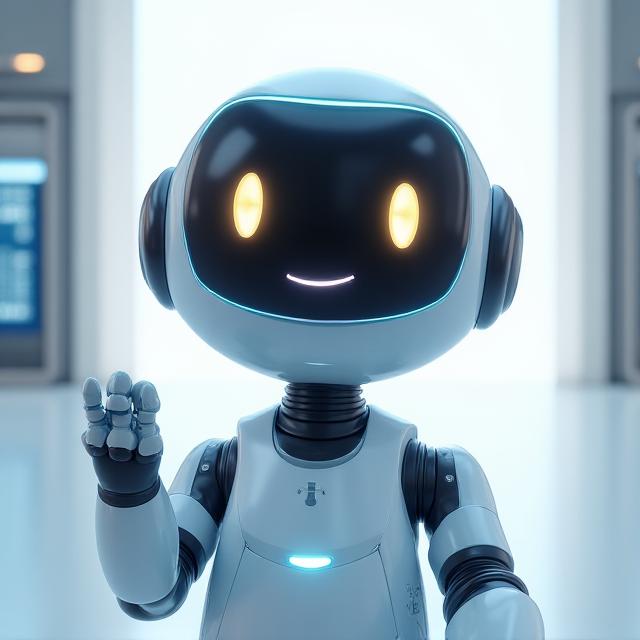 Playful AI robot mascot greeting visitors of StreamMind AI smiling with glowing eyes, indicating intelligence and friendly interaction